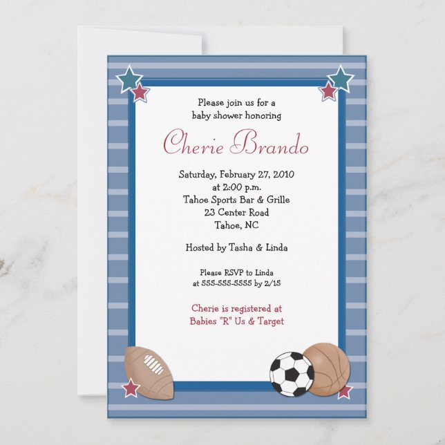 Invitación a Baby Shower de All Stars Sports 5 x 7 (Anverso)