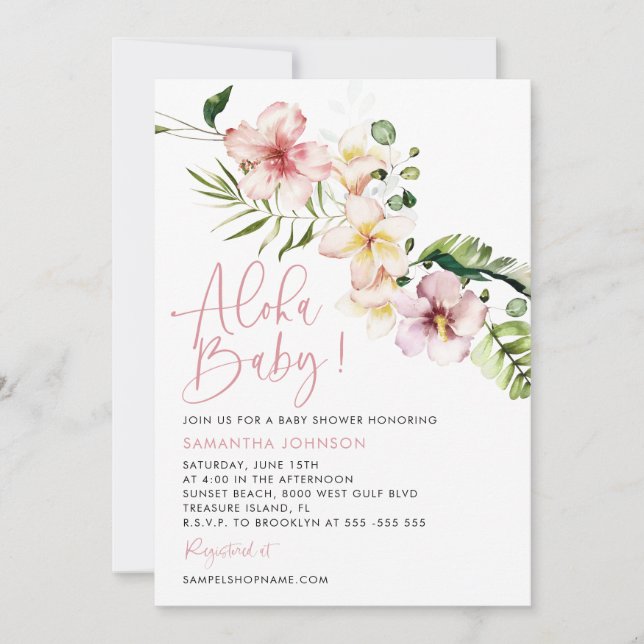 Invitación a Baby Shower de Aloha, Baby Shower tro (Anverso)