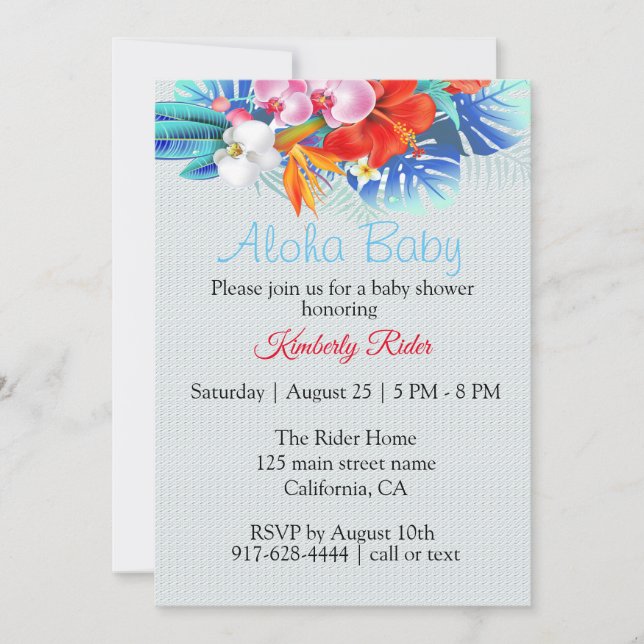 Invitación a Baby Shower de Aloha Floral Tropical (Anverso)