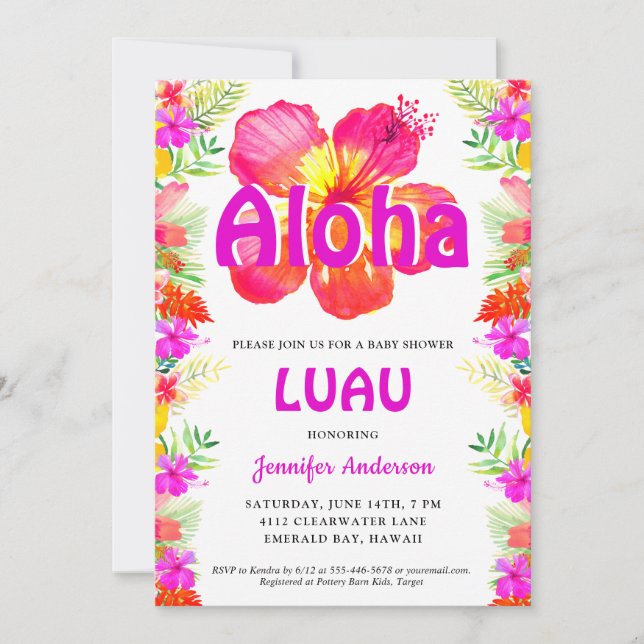 Invitación a Baby Shower de Aloha Tropical Luau (Anverso)
