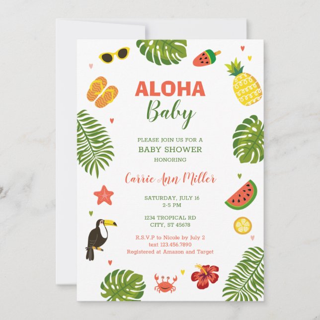 Invitación a Baby Shower de Aloha, un hawaiano tro (Anverso)