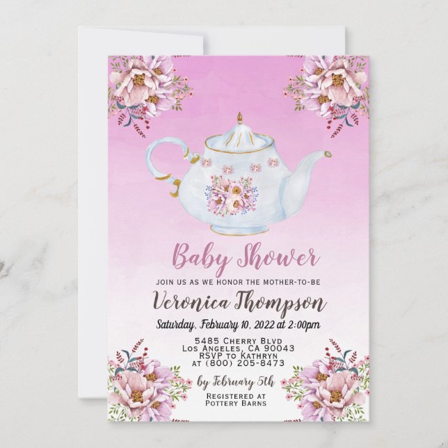 Invitación a Baby Shower de alto Fiesta de té (Anverso)