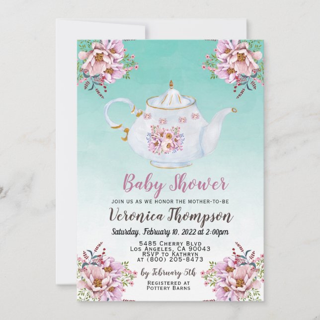 Invitación a Baby Shower de alto Fiesta de té (Anverso)