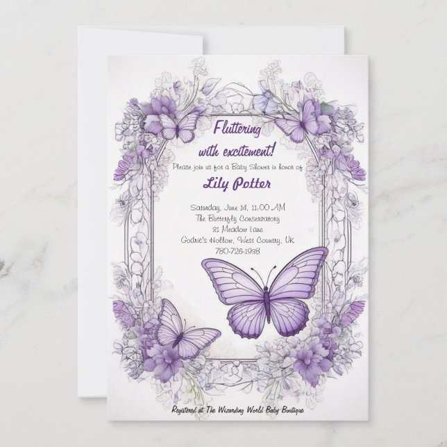 Invitación a Baby Shower de Amethyst Wings (Anverso)