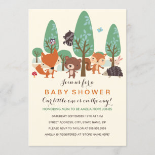 Invitación a Baby Shower de amigos de Cute Woodlan