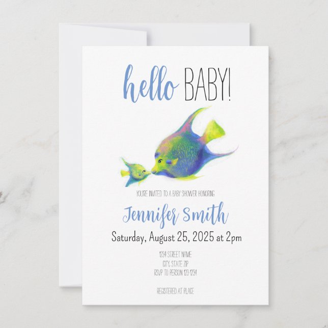 Invitación a Baby Shower de Angel Fish (Anverso)