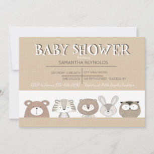 Invitación a Baby Shower de animales de bebé