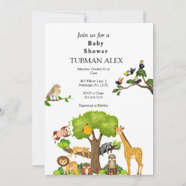 Invitación a Baby Shower de animales de bosque
