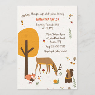 Invitación a Baby Shower de animales de bosque