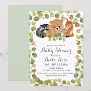 Invitación a Baby Shower de animales de bosque de 