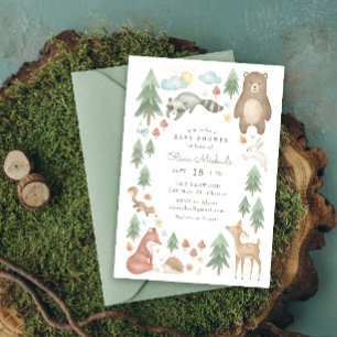 Invitación a Baby Shower de animales de bosque de 
