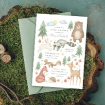 Invitación a Baby Shower de animales de bosque de 
