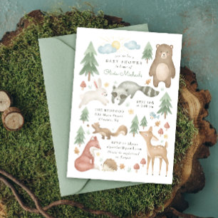 Invitación a Baby Shower de animales de bosque de 