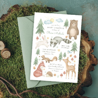 Invitación a Baby Shower de animales de bosque de