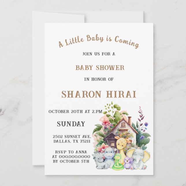 Invitación a Baby Shower de animales de curso | Bl (Reverso)
