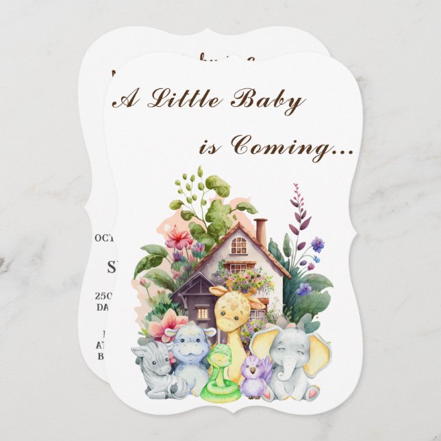 Invitación a Baby Shower de animales de curso | Ma (Anverso / Reverso)