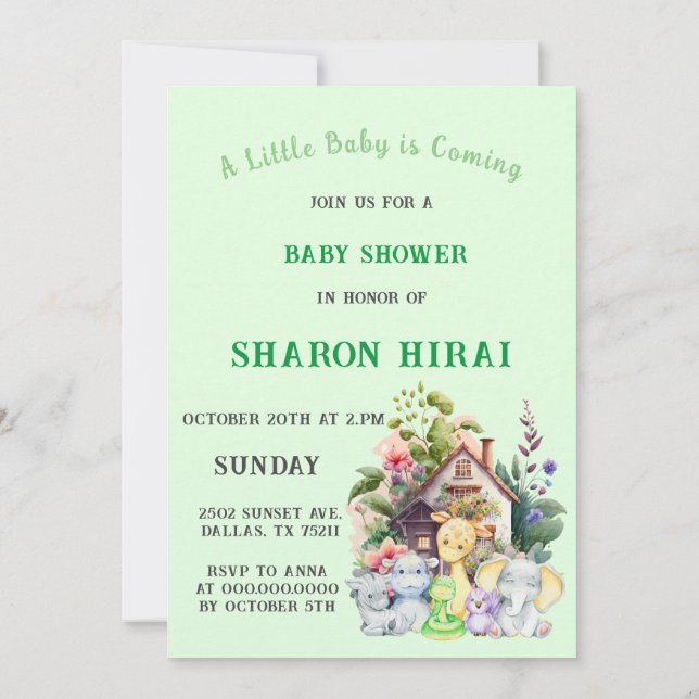 Invitación a Baby Shower de animales de curso | Mo (Reverso)