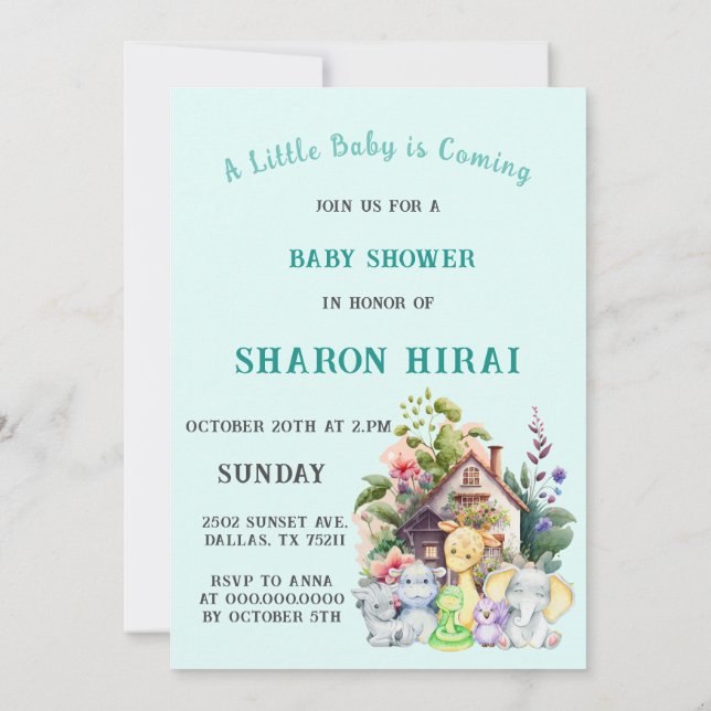 Invitación a Baby Shower de animales de curso | Tu (Reverso)