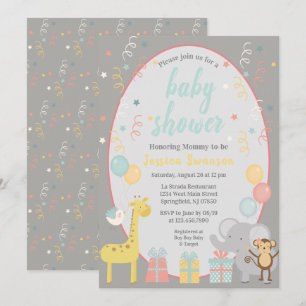 Invitación a Baby Shower de animales de Fiesta lin