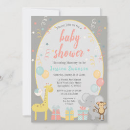 Invitación a Baby Shower de animales de Fiesta lin