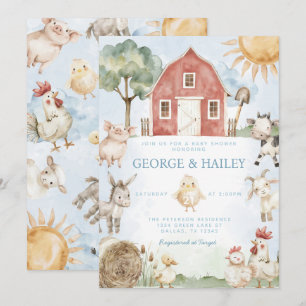 Invitación a Baby Shower de animales de granja de 