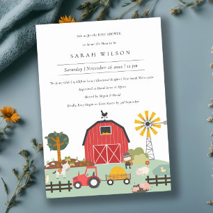 Invitación a Baby Shower de animales de granja de 