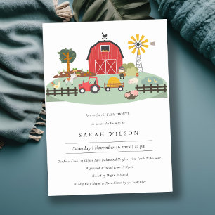 Invitación a Baby Shower de animales de granja de 