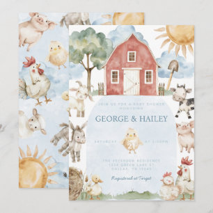 Invitación a Baby Shower de animales de granja de 