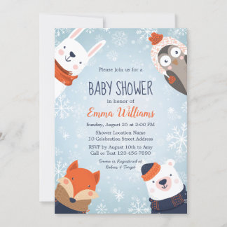 Invitación a Baby Shower de animales de invierno d