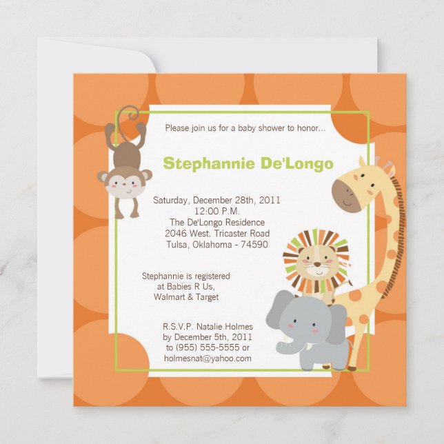 Invitación a Baby Shower de animales de Jungle Adv (Anverso)