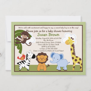 Invitación a Baby Shower de animales de Jungle Pal