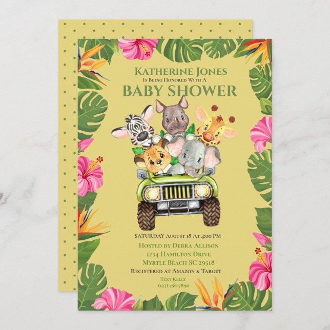 Invitación a Baby Shower de animales de la jungla  (Anverso / Reverso)