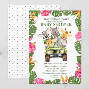 Invitación a Baby Shower de animales de la jungla 