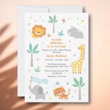 Invitación a Baby Shower de animales de la jungla
