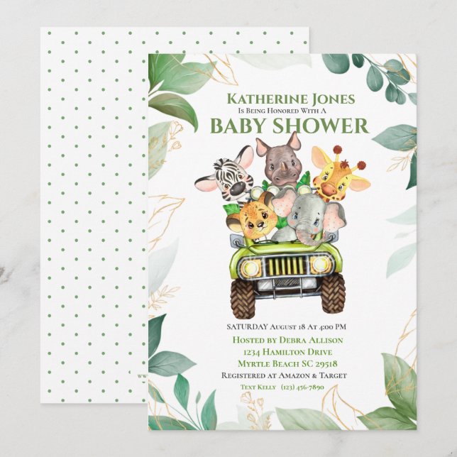 Invitación a Baby Shower de animales de la jungla  (Anverso / Reverso)