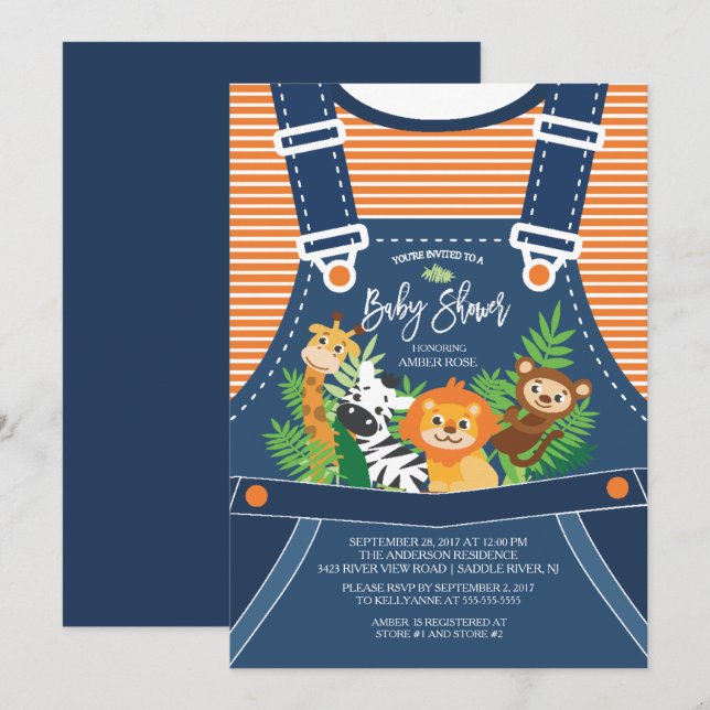 Invitación a Baby Shower de animales de la jungla  (Anverso / Reverso)