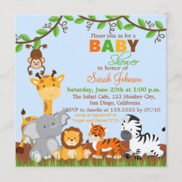 Invitación a Baby Shower de animales de la jungla 