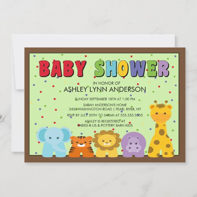 Invitación a Baby Shower de animales de la jungla  (Anverso)