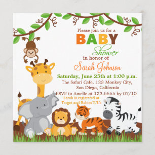 Invitación a Baby Shower de animales de la jungla 