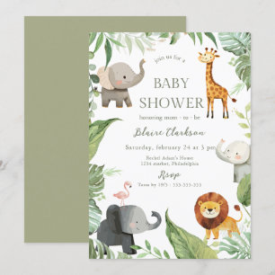 Invitación a baby shower de animales de la selva