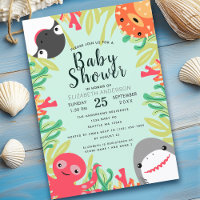 Invitación a Baby Shower de animales de mar