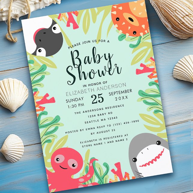 Invitación a Baby Shower de animales de mar (Subido por el creador)