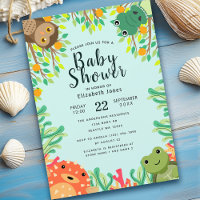 Invitación a Baby Shower de animales de mar y pant
