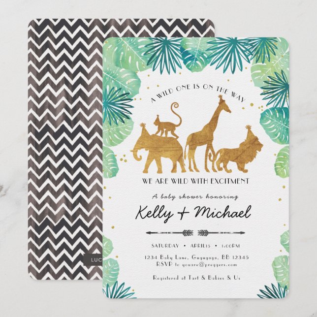 Invitación a Baby Shower de animales de Safari (Anverso / Reverso)