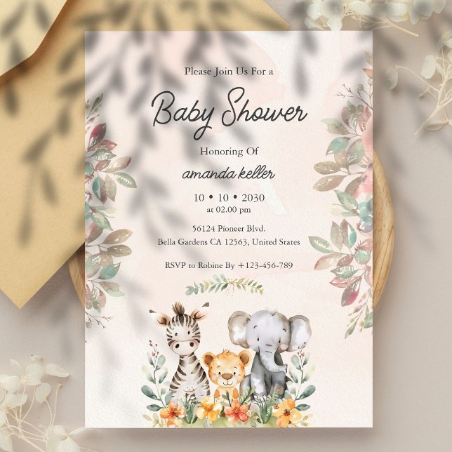Invitación a Baby Shower de animales de Safari (Subido por el creador)