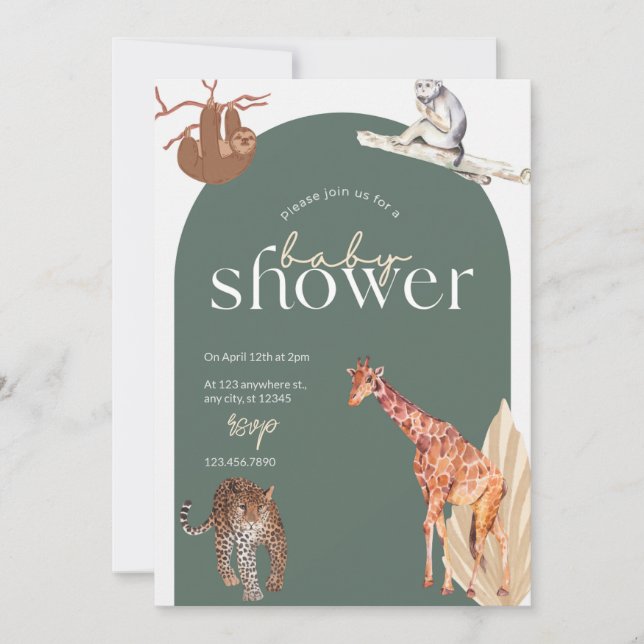 Invitación a Baby Shower de animales de Safari (Anverso)