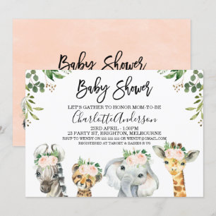 Invitación a Baby Shower de animales de safari con