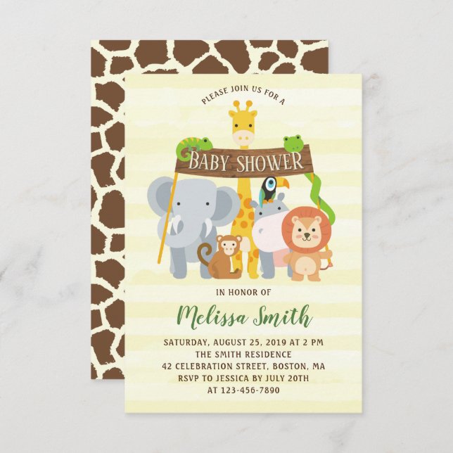 Invitación a Baby Shower de animales de Safari de  (Anverso / Reverso)