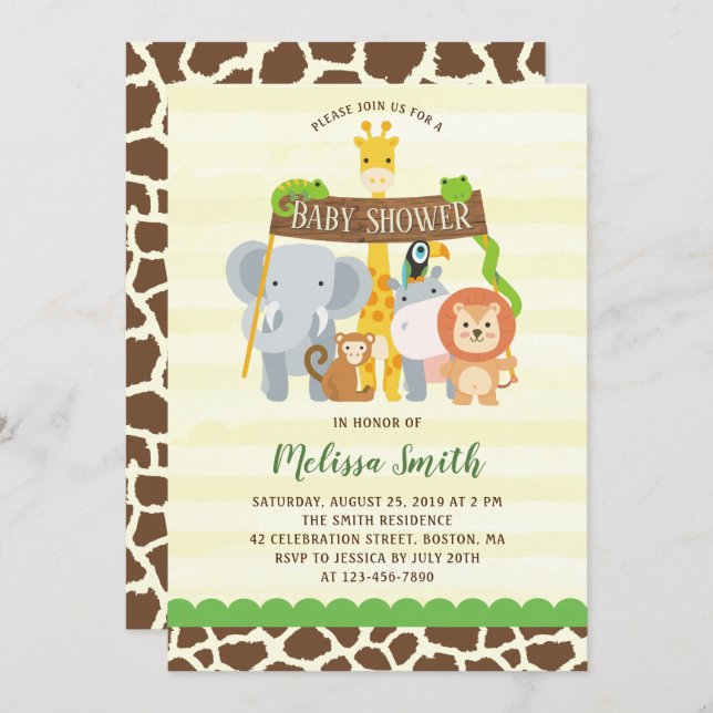 Invitación a Baby Shower de animales de Safari de  (Anverso / Reverso)