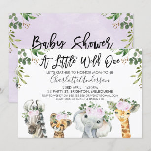 Invitación a Baby Shower de animales de Safari mor